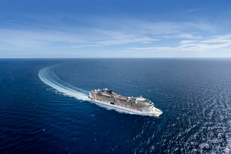 MSC Virtuosa aerial view at sea