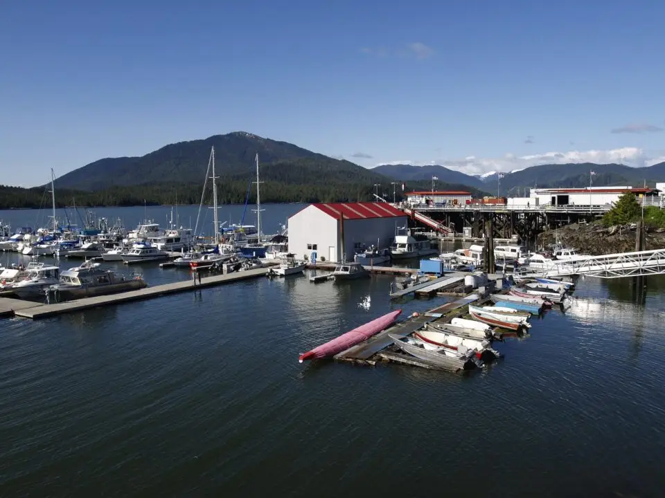 Harbour view of Prince Rupert with mountain in the background