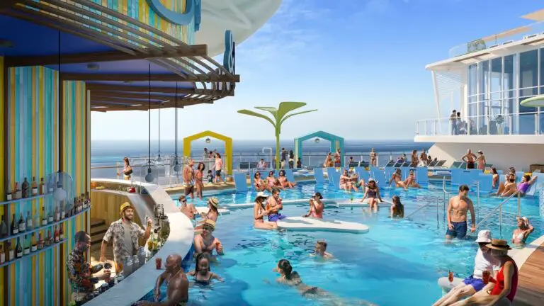 View of groups of people in the pool at the Star and Swin Tonic Bar