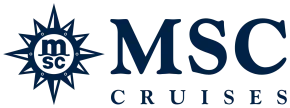 MSC Cruises logo featuring a stylised nautical compass with the letters MSC inside it, positioned to the left of the words MSC Cruises in dark blue uppercase letters. This sophisticated logo embodies maritime elegance and adventure.